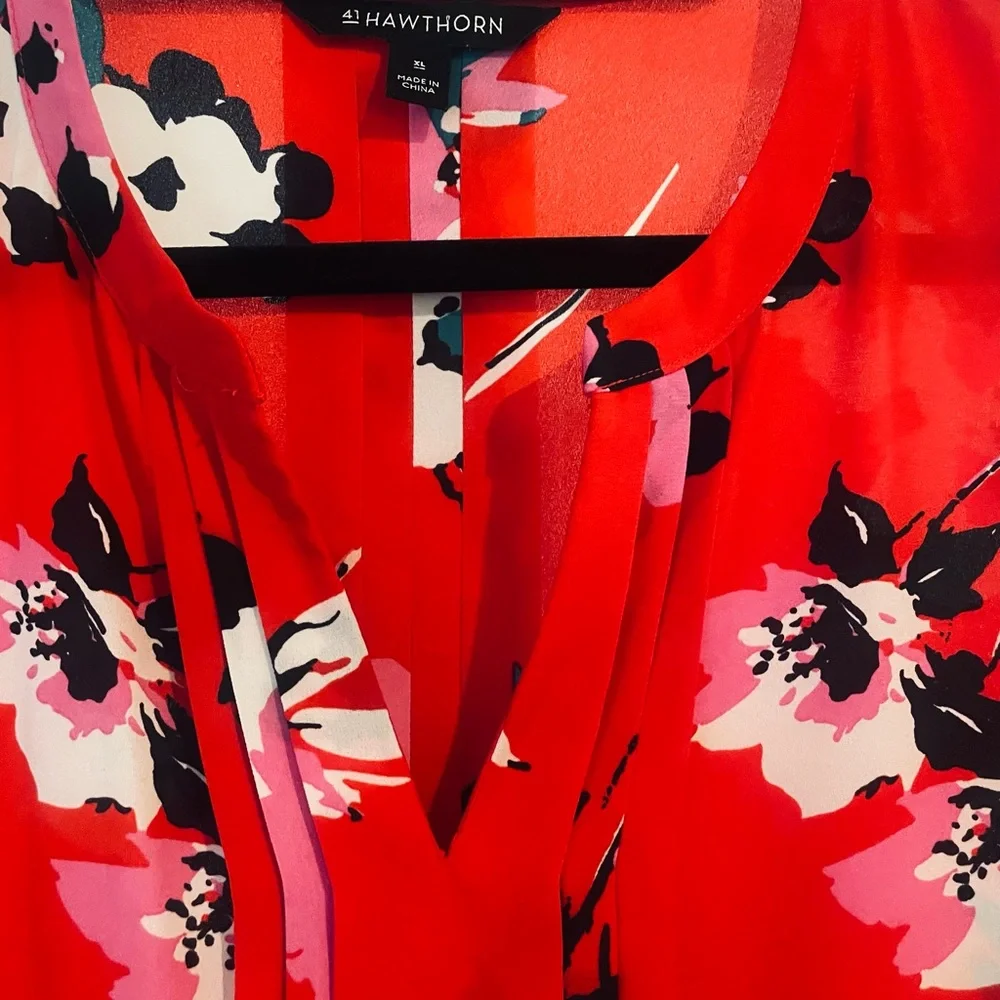 41 Hawthorn Womens Breyson Pleat Sleeveless Floral Print Top Blouse Red Size XL - Picture 2 of 5